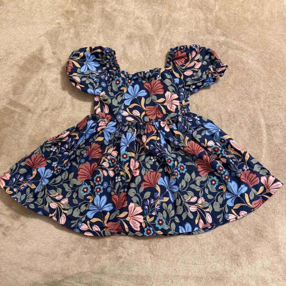 Draper James Toddler Girls Navy Floral Smocked Back Cotton Dress 2T